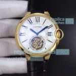 BL Factory Copy Ballon Bleu De Cartier Tourbillon White Dial Gold Bezel Watch